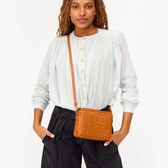 Clare V. Midi Sac Woven Leather Crossbody Bag- natural woven checker - Picture 3 of 8